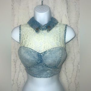 DENIM and Lace Crop Top with back zipper New!!!